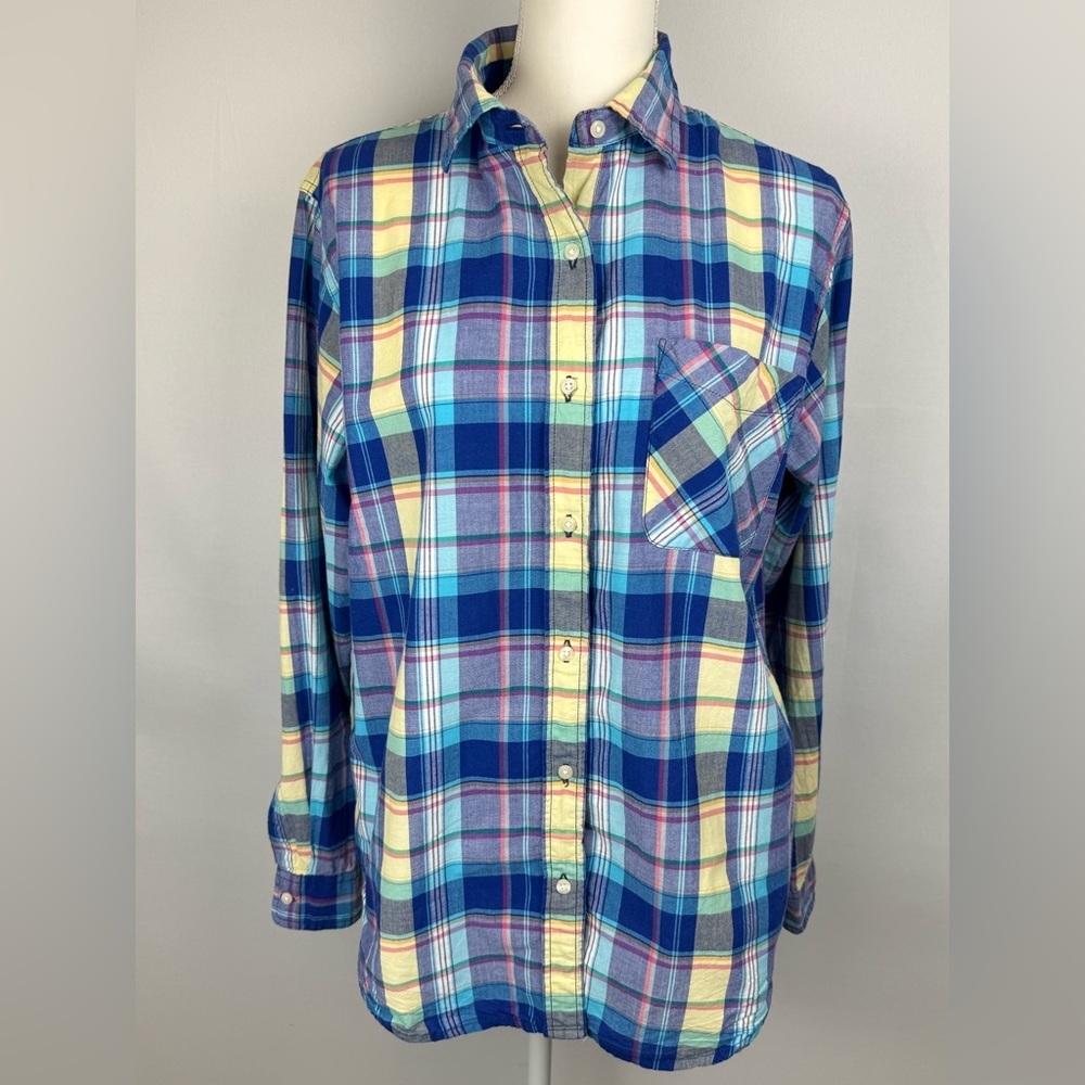 Ralph Lauren Denim & Supply Women’s Boyfriend Shirt Blue Plaid Large Preppy